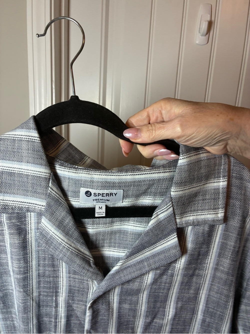 Sperry Gray and White Vertical Stripe Button-Down Shirt